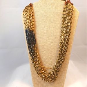 Vtg multi strand two tone beaaded necklace